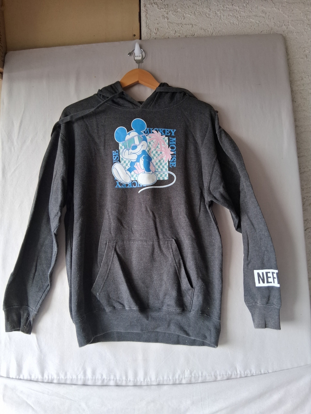 Ladies Disney Mickey Mouse Drawstring Hoodie : Medium : Gray